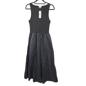 The Drop Maxi Dress Women S Black Sleeveless Mixed Media Minimalist Modern